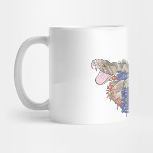 western diamondback rattlesnake in Texas bluebonnets and Indian paintbrush flowers design Mug